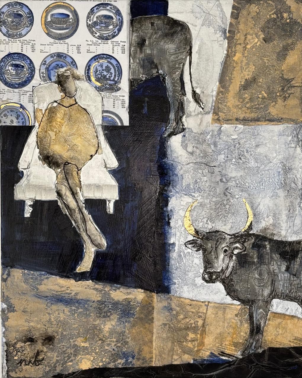 Bull in a China Shop — gold leaf and aggressive brushwork