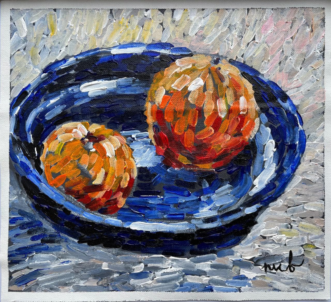 Still Life with Oranges — loose, expressive fruit painting