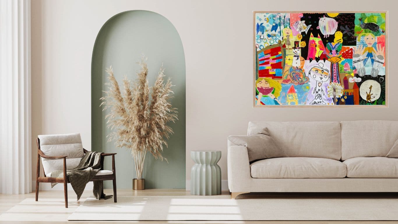 Legacy collage displayed in a contemporary living room